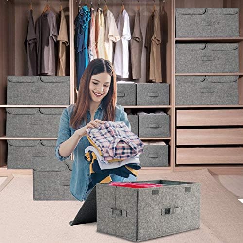 Storage Box with Lids Fabric Collapsible Toy box Large Foldable Storage Boxes for Clothes Wardrobe, Closet, Shelf Grey