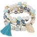 Eliana and Eli My Best Friend Forever Boho Chic Friendship Bracelet Stack- Handmade Blue and Gold Tassel Charm Bohemian Bracelet Jewelry- Women Multilayer Beads Bangle Tassels Bracelet Gift for Women