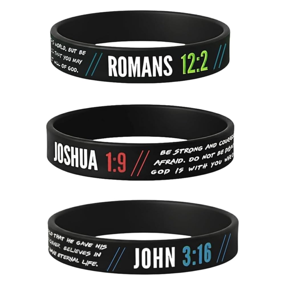 Christian Wristbands for Guys (6-pack) - John 3:16, Romans 12:2, and Joshua 1:9 - Religious Bible Gifts for Him Christian Gifts for Men Pulseras Para Hombres Bracelets for Men