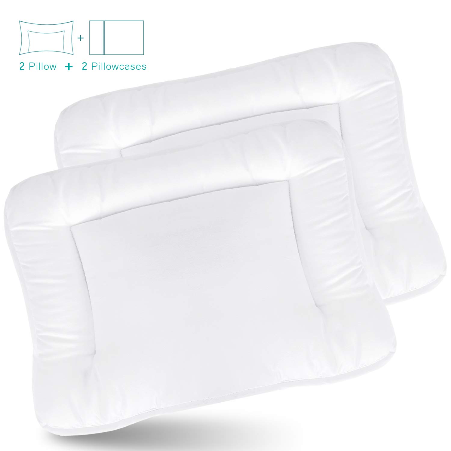 Baby Toddler Pillow 2 Pack with Pillowcase (13 x 18), Baby Toddler Pillows for Sleeping, Machine Washable Soft Travel Pillow : Baby