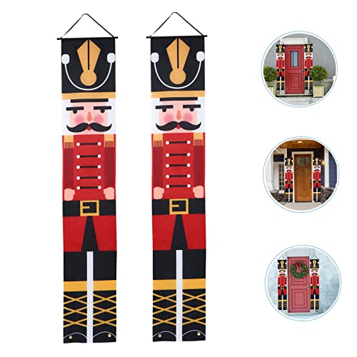 Labrimp 1 Pair Nutcracker Decorative Christmas Creative Indoor Couplet Porch Decor Banners Soldier Decoration Walnut Holiday Home Outdoor Curtain Wall Hanging Door Sign #TOP2