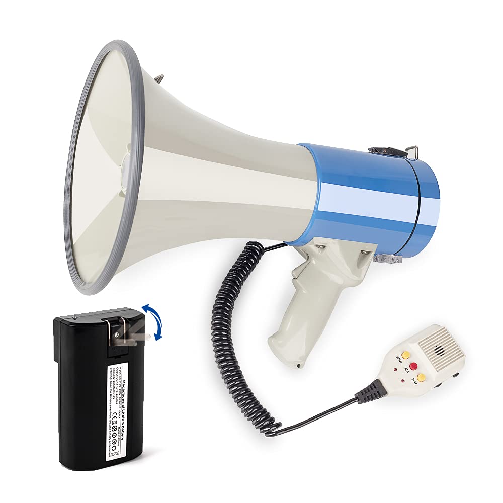 MyMealivos Megaphone with Siren Bullhorn 50 Watt - Bullhorn Speaker with Detachable Mic, Portable Lightweight Strap & 240S Recording - Professional Outdoor Voice for Police & Cheerleading