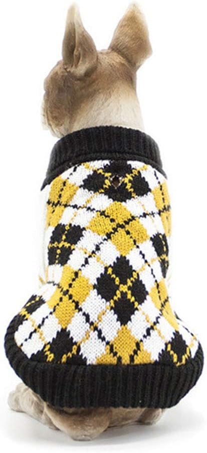 YUNDING Fashion Plaid Dog Warm Sweaters Fabric Cat Puppy Clothes Autumn Winter Christmas Soft Pet Jumper Pullover For Small Medium Dogs(Color:Yellow,Size:XL)
