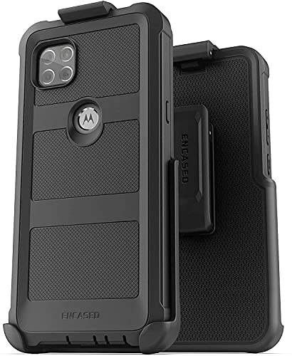 Encased Belt Case For Motorola One 5G Ace Case With Screen Protector And Holster Clip - Heavy Duty Protection For Moto One 5G Uw Ace (Black) #TOP2