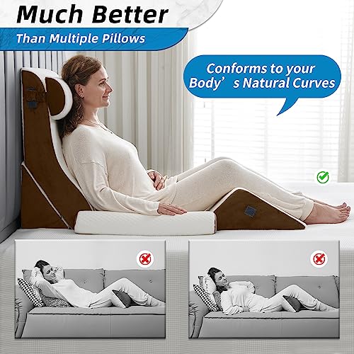 Axelrod 6Pcs Orthopedic Bed Wedge Pillow Set, Post Surgery Foam For Back And Leg Pain Relief Comfortable & Adjustable Ortho Pillows- Anti Snoring, Heartburn, Acid Reflux & Gerd Sleeping White Coffee #TOP4