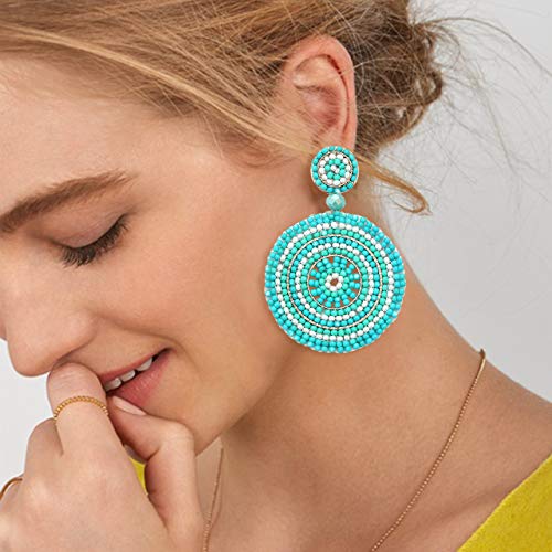 Cealxheny Beaded Drop Earrings For Women Handmade Colorful Bead Earrings Bohemia Hoop Dangle Earring For Girls (E Blue) #TOP1