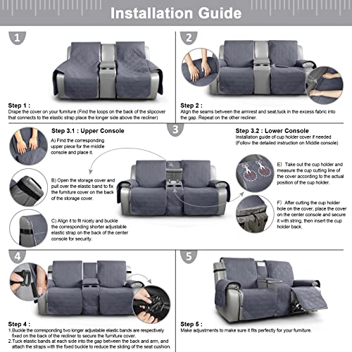Taococo Loveseat Recliner Cover With Console, Non-Slip Pet Cover For Dual Loveseat Recliner, Split Reclining Loveseat Cover Recliner Furniture Protector With Elastic Straps (2 Seater, Dark Grey) #TOP5