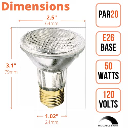 Xtricity Par20 Halogen Narrow Flood Light Bulb, 50W, Dimmable, 700 Lumens, E26 Medium Base, 2700K Warm White, 120V, Ideal For Range Hood Replacement, (4 Pack) #TOP2
