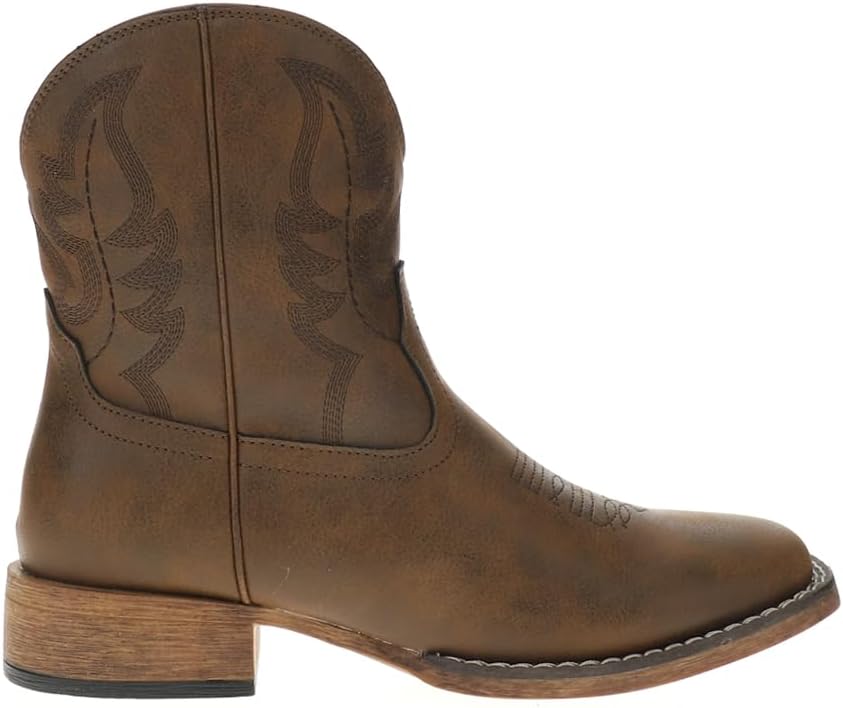 ROPER Womens Shayla Embroidered Square Toe Zippered Casual Boots Ankle Low Heel 1-2" - Brown