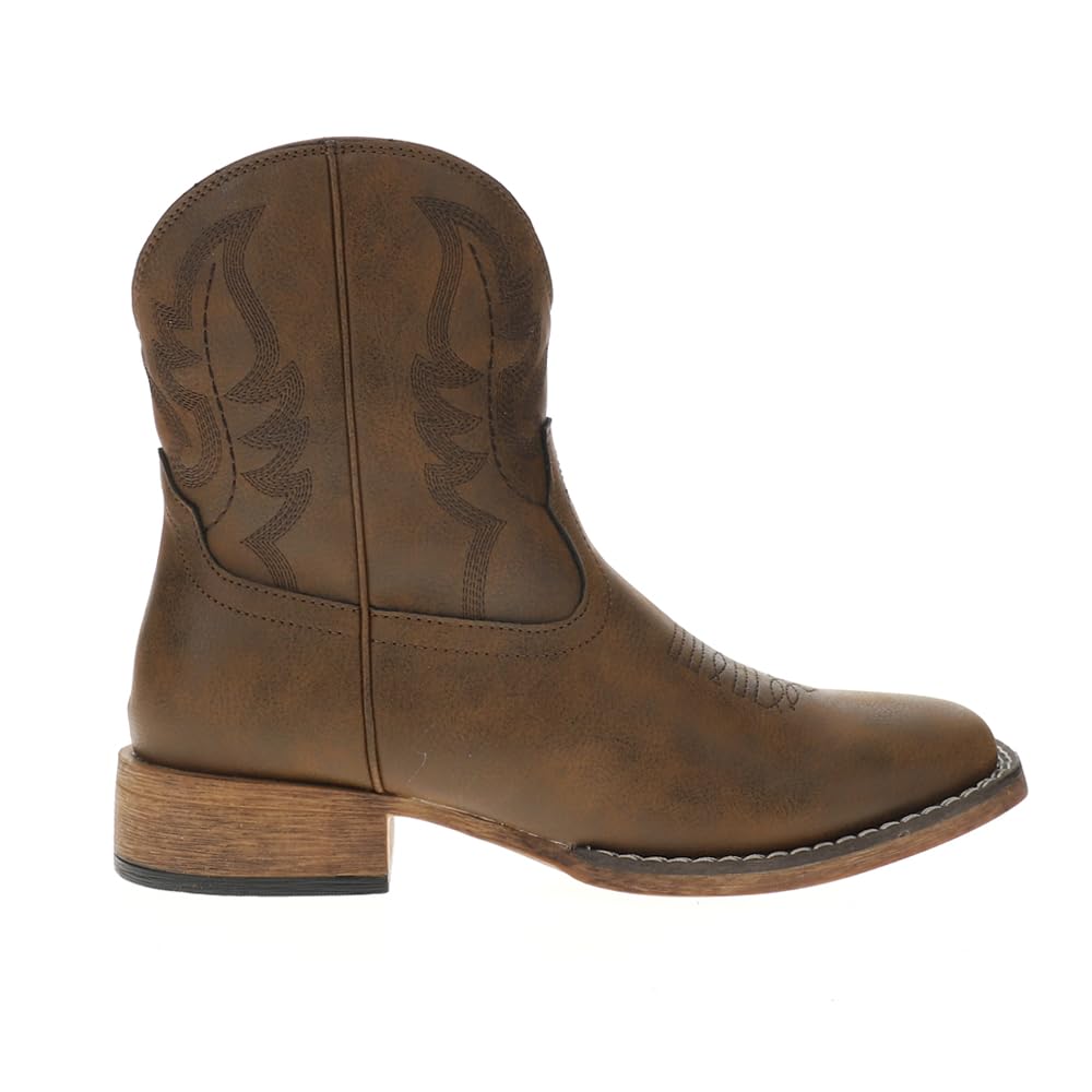 Roper Womens Shayla Embroidered Square Toe Zippered Casual Boots Ankle Low Heel 1-2 - Brown