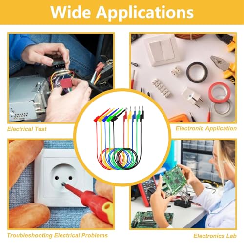 Image of Multimeter Test Lead Set, 5PCS Stackable 4MM Banana Plug to Test Hook, Flexible Testing Cable Wires 500V 5A for Multimeter Electrical Testing, 3.3FT /1M (Banana Plug to Test Hook)