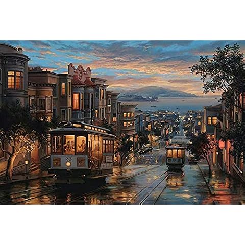 Jigsaw Puzzle 500 Piece Shaped Jigsaw Wooden San Francisco Sunset Trolley Children's Brain Challenge Daily Game Cover
