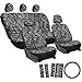 OxGord 17pc Set Zebra Animal Print Auto Seat Covers Set - Front Low Back Buckets - Rear Split Bench - Charcoal Gray & Black