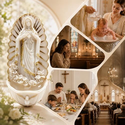 Jevuoyee Fonte d'eau bénite en résine, décoration murale en forme de cœur sacré catholique, cadeaux de Noël religieux pour la maison, le bureau, l'entrée, le rangement des clés – vue 6