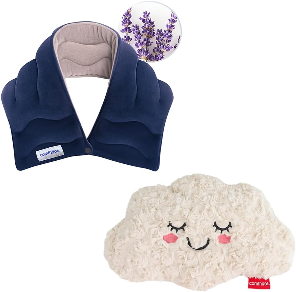 Neck & Cloud Heating Pad Bundle: Lavender Aroma Neck Wrap + Unscented Plush Cloud Pad for Muscle, Period & Full-Body Pain Relief, Microwave Moist Heat Therapy
