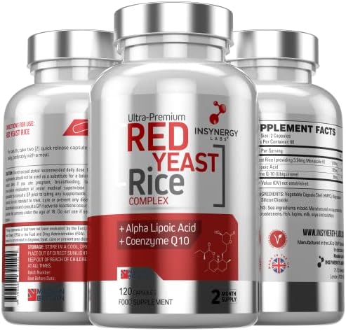 Ultra Premium Red Yeast Rice with CoQ10 & Alpha Liopic Acid | The UKs No1 Cholesterol Lowering Supplement | Coenzyme Q10 Red Yeast Supplements |120 Vegan Capsules