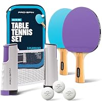 PRO-SPIN Portable Table Tennis Set | Premium All-in-One Kit with Retractable Table Tennis Net for Any Table, Bats, 3-Star Ping Pong Balls & Storage Case (Purple | Blue, 2-Player Set)