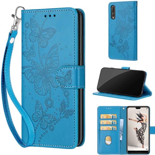 Huawei P20 Plus / P20 Pro Case: Premium PU Leather Wallet Flip Case with Card Slots Kickstand Magnetic Closure - Blue