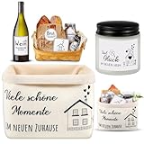 Sinmoe Einzugsgeschenke Wohnung Haus Set Brotkorb Duftkerze im Glas Brot Salz Wein Aufkleber Alles Gute zum Einzug Karte Richtfest Geschenk Einweihung Neues Zuhause Geschenke für Freunde Nachbarn