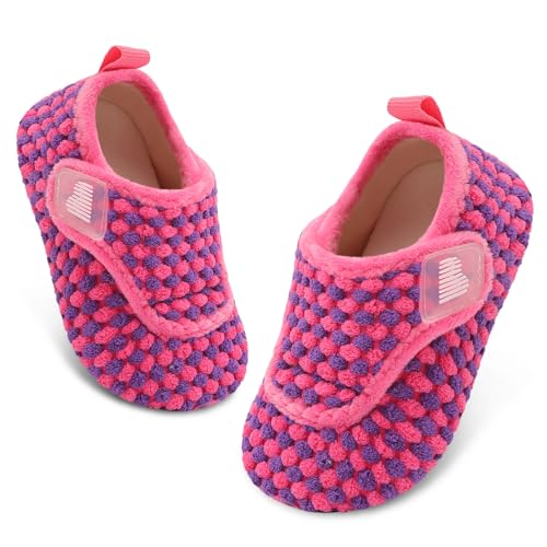 BARERUN Toddler Slippers Girls Warm Fuzzy Kids House Shoes With Non-Slip Rubber Sole Soft Cozy Sock Shoes Indoor/Outdoor RoseDot 6-12 Months