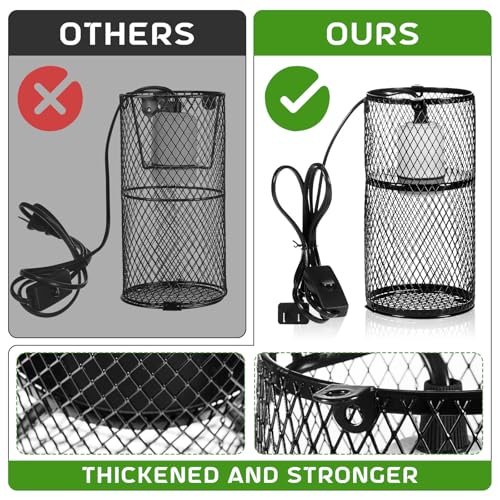 Image of VIHOSE 4 Pcs Reptile Heat Lamp Guard with 150W Ceramic Heat Emitter Basking Anti Scald Heating Lamp Holder Mesh Cage Reptile Protection Lampshades for Lizard Snake Chick