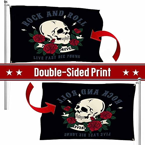 Swono Roses Skull 3X5 Flag Vintage Rock And Roll Floral Tattoo Dead Holiday Flag Outdoor Flag Garden Yard Outdoor Outside Decorative Flag #TOP2