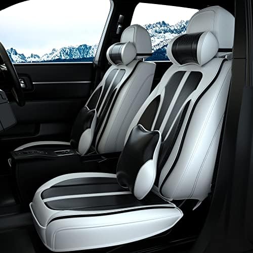 ASLONG 5PCS H7 Front and Back Car Seat Covers Auto Interior Accessories with Water Proof Nappa Leather for Cars SUV Pick-up Truck Universal Comfortable and Breathable (Full Set, Black&Grey)