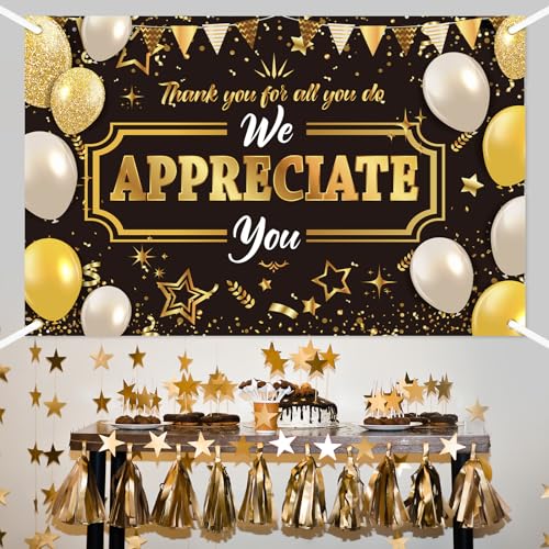 We Appreciate You Banner Backdrop -Wxiben Black Thank You Nurse Teacher Banner Employee Appreciation Decoration Farewell Graduation Party Backdrop Work Anniversary Appreciation Decor(71 * 45 in)