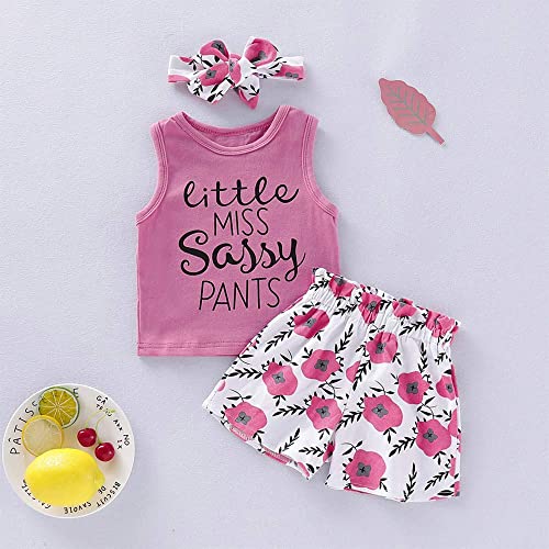 Image of Hipea Toddler Girl Outfits Floral Tops Sleeveless Tank Tops Shorts Headband Summer Clothes Set
