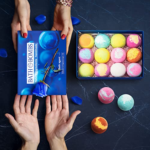 12 PCS Bombe de Bain, 100% Naturelles Boule de Bain, Organique Bain Moussant Boules de Bain, Boule de Bain Femme Coffret Bain Femme, Hydrate Bombes de Bain Cadeau Couple Calendrier de Lavent Femme Cover