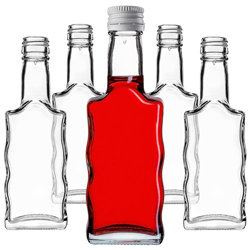 KADAX Botellas de cristal de 200 ml, 10 unidades, botellas vacías con tapón de rosca, pequeñas botellas de licor para rellenar, botellas de vino de cristal, botellas de licor (blanco)