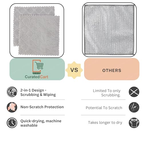 Image of CURATED CART Multipurpose Wire Dishwashing Rags Newest - Magic Cleaning Cloth Thickened Double-Sided Metal Steel Wire Rags Kitchen Dish Pot Washing Cloths Towel Clean Too - Pack of 5 - Grey Color