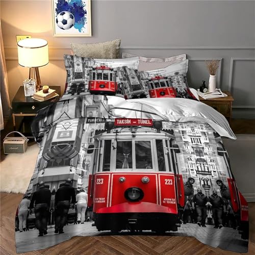 Housse de couette tramway rouge effet 3D ultra douce en microfibre résistante - 6