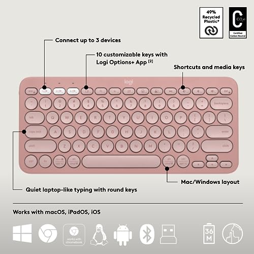 Image of Logitech Pebble 2 Combo, Wireless Keyboard and Mouse, Quiet and Portable, Customisable, Logi Bolt, Bluetooth, Easy-Switch for Windows, macOS, iPadOS, Chrome - Tonal Rose