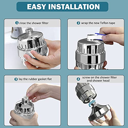 Image of FEELSO 15 Stage Filtered Shower Head, High Pressure Hard Water Softener Showerhead with Filter Cartridge for Hard Water Remove Chlorine and Harmful Substances (15-stage filter element)