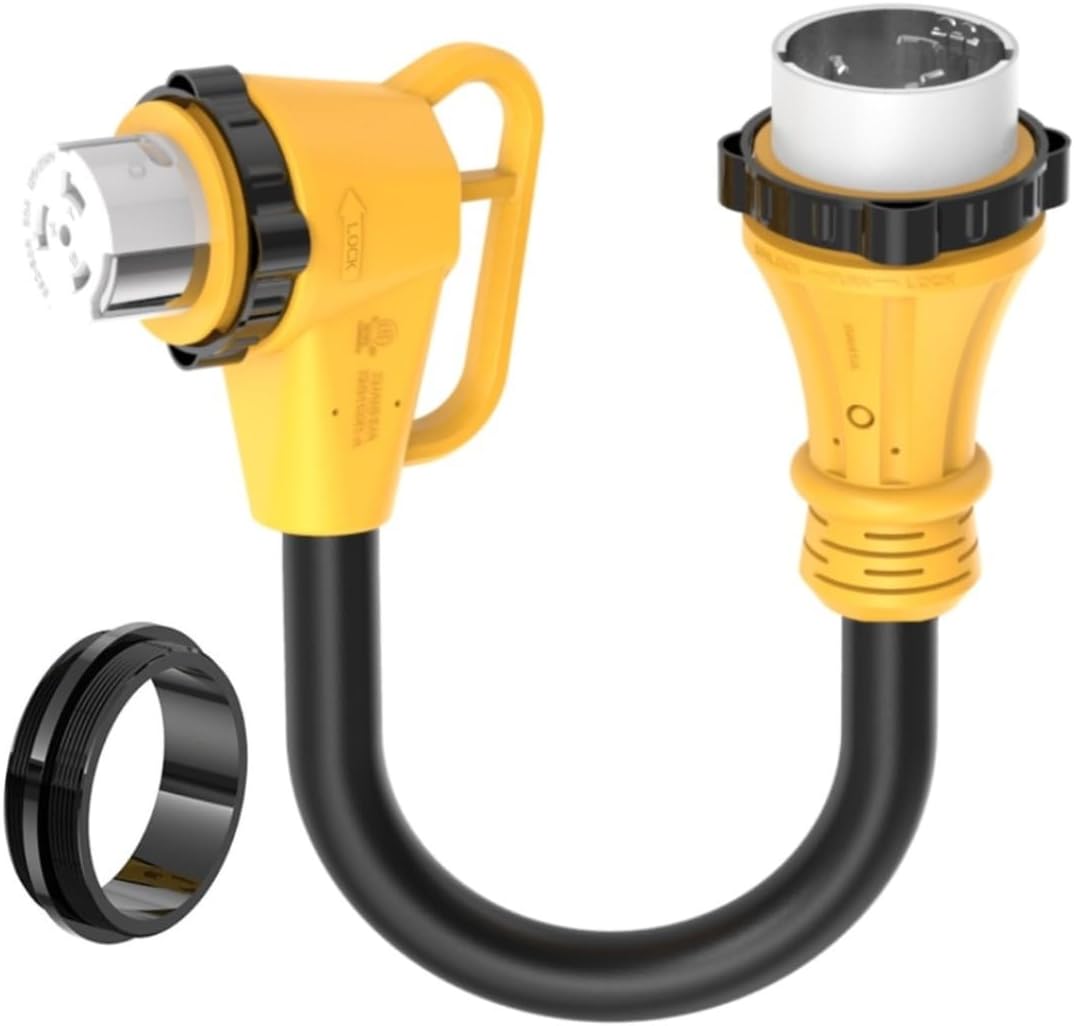 1.5Ft 90 Degree RV 50-Amp Shore-Power Adapter, 50Amp Twist-Lock Plug Nema SS2-50P Male to SS2-50R Female, 6AWG Right Angle Marine 50A RV-Adapter Cord for Camper Trailer Boat,125V/250V 50A, ETL Listed