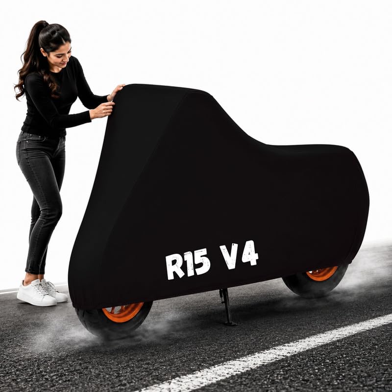 Image of Powerfull Bike Body Cover for R15 V4 Dustproof Scratchproof - 100% Waterproof R15 V4 Cover for Two Wheeler, Outdoor Full Motorcycle Cover with UV, Duty, Rain Protection - Black