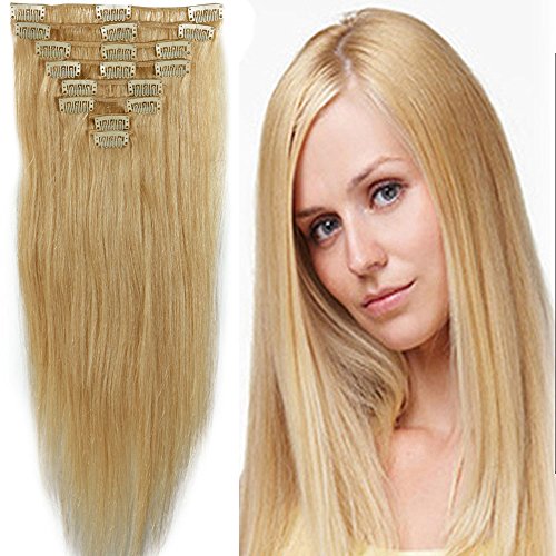 Standard Weft 13 Inch 80g Bleach Blonde Clip in 100% Real Remy Human Hair Extensions 8 Pieces 18 Clips