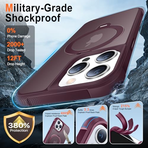 Coque iPhone 15 Pro rouge vin avec support magnétique 360° - 5