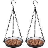 Gtongoko 2 Pack Hanging Bird Feeder Tray, Metal Mesh Platform Feeders for Birds, Outdoor Garden Deco
