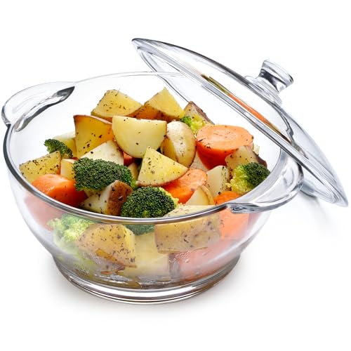 NUTRIUPS Casseruola in vetro da 2,5 l con coperchio, casseruola in vetro temperato adatta al forno, teglia rotonda da 20 cm (trasparente, 2,5 l)