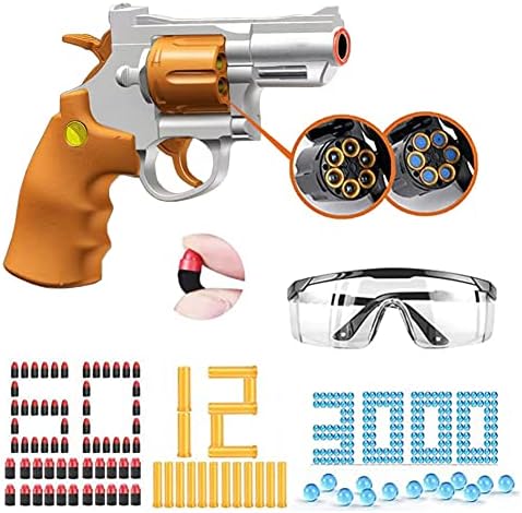 Toy Gun Soft Bullet Toy Revolver, Educational Model Toys Pistol Shooting Games Shell Ejecting Toy Guns Foam Blaster, Can Fire Sponge Bullets, Water Gel Beads, Gifts for Kids Boys Girls