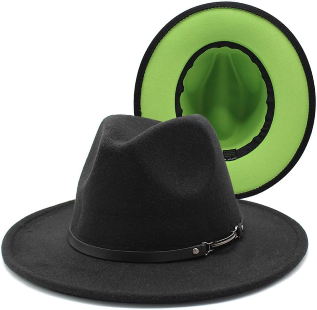 Two-Tone Wool Felt Fedora Hat, Orange to Black Gradient, Wide Brim with Pearl Band, Classic Style for Men