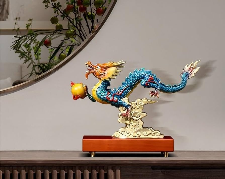 Amazon.co.jp: 龍の置物 ⑤本爪 龍神 真珠と戯れる飛竜 風水