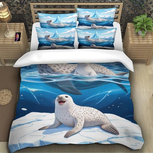 Parure de lit phoque 135x200 cm avec housse de couette microfibre 3D
