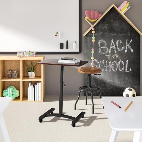 Image of Seville Classics WEB162 Mobile Laptop Computer Desk Cart Height-Adjustable from 20.5 inch to 33 inch, Slim, Walnut