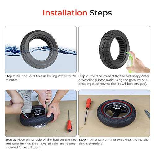 Luck4U Scooter Solid Tire 1Pcs 10 Inch 10X2.7-6.5 Electric Scooter Wheels Replacement 70/65-6.5 Tire For Hover-1 Alpha Evercross H5 Emove Cruise Hiboy Max3 Gotrax G4 Kugoo M4 Pro Zero 10X Dualtron #TOP5