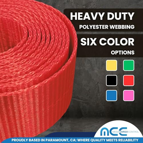 Image of Mega Cargo Control 4 Pack D Ring Towing Straps, Red Replacement Auto Hauling Tie Downs for Tow Trucks, ATV, UTV, Trailers