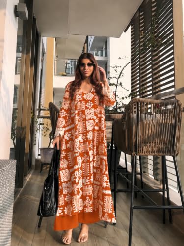 Image of ANNI Designer Kurta Sets for Women Viscose Printed | Kurta with Dupatta Set | A Line Kurti Set for Women | Square V Neck 3 /4 Sleeve Ethnic Outfit | Designer Indian Kurti Stylish Clothing