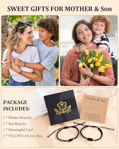 Image of YELUWA 2 Pcs Mother Daughter /Son Bracelets, Back to School Gift | First Day of School Gifts, Mothers Day Gifts, Lovely Charm Bracelets Set Mommy and Me Jewelry with Gift Box Wish Card